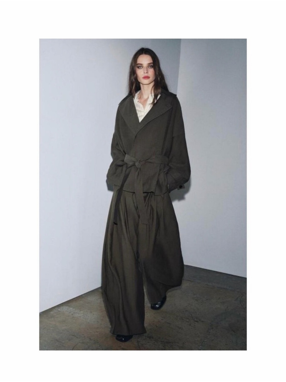 Zara Olive Green Wide-Leg front pleated trouser NWT XS